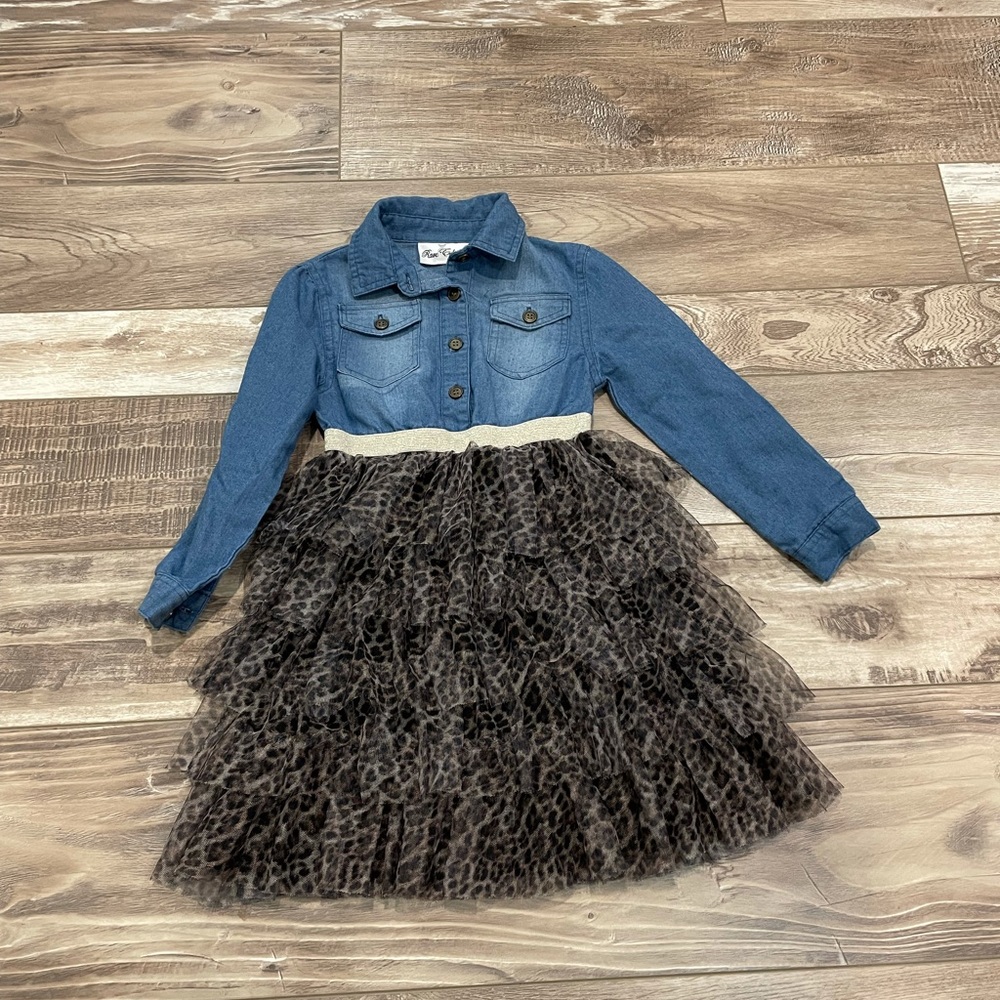 Denim with leopard-ruffles dress